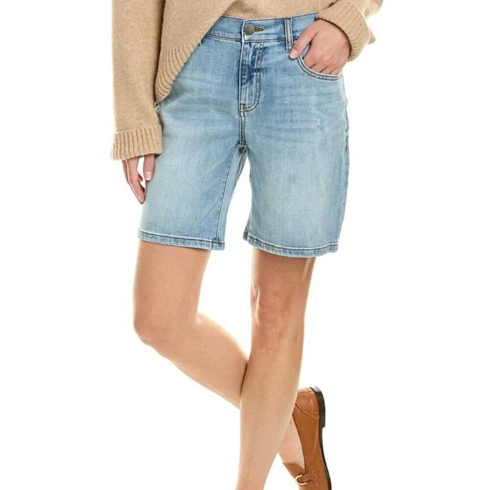 Cabi Austin denim jean shorts blue long Bermuda distressing stretch light new 2